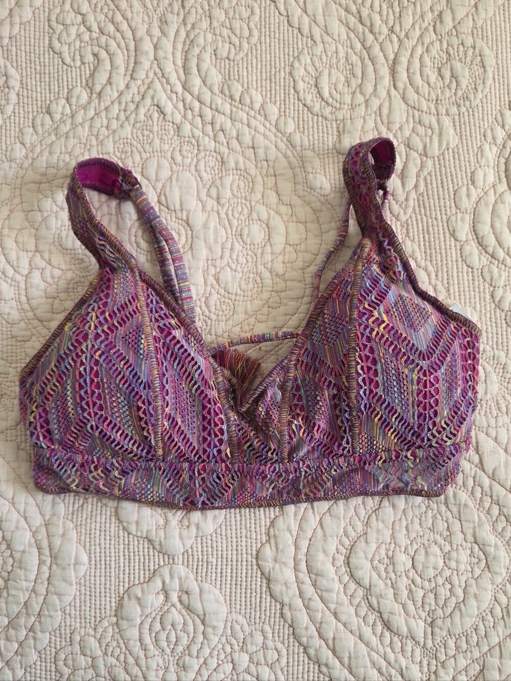 NWT Becca Berry Mosaic Crochet Swimsuit Bikini Top